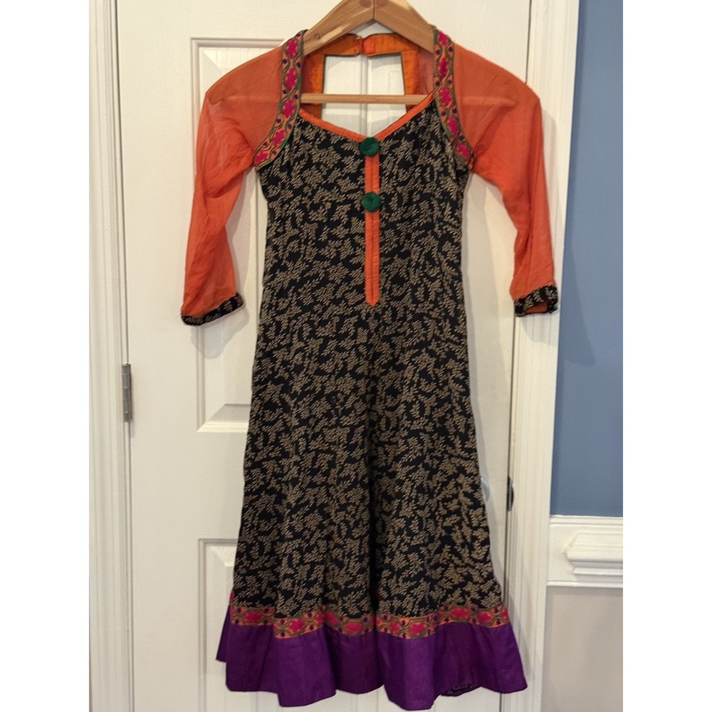 Indian Salwar Kameez‎ Cotton Blend Black Orange Purple Dress Size Small
